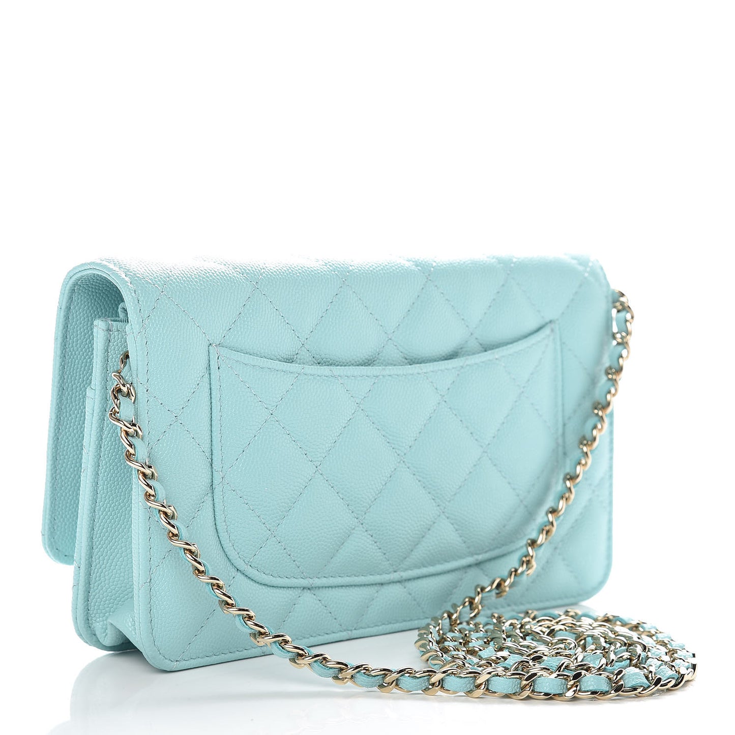 Caviar Quilted Wallet On Chain WOC Light Blue