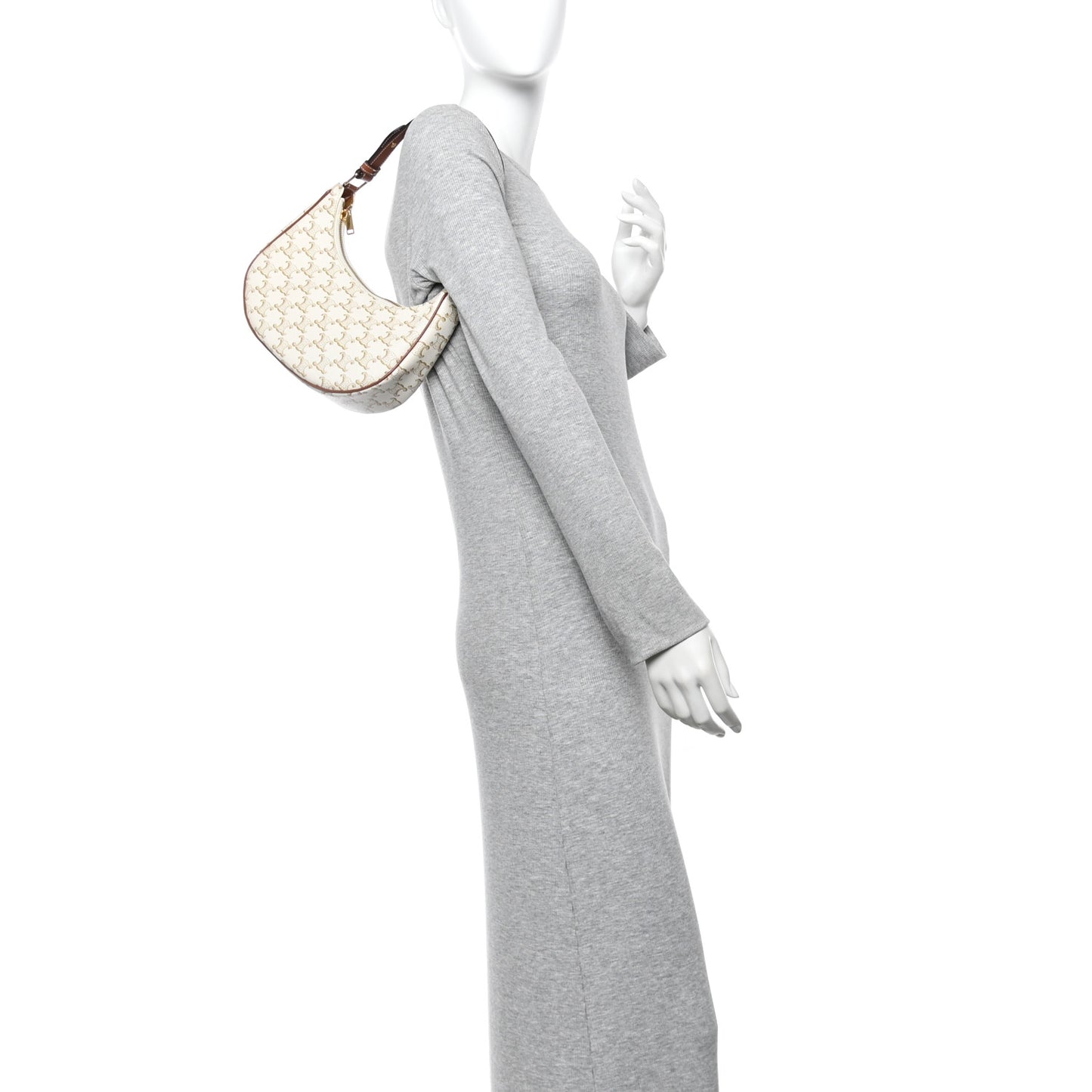 Canvas Calfskin Ava Triomphe Shoulder Bag White