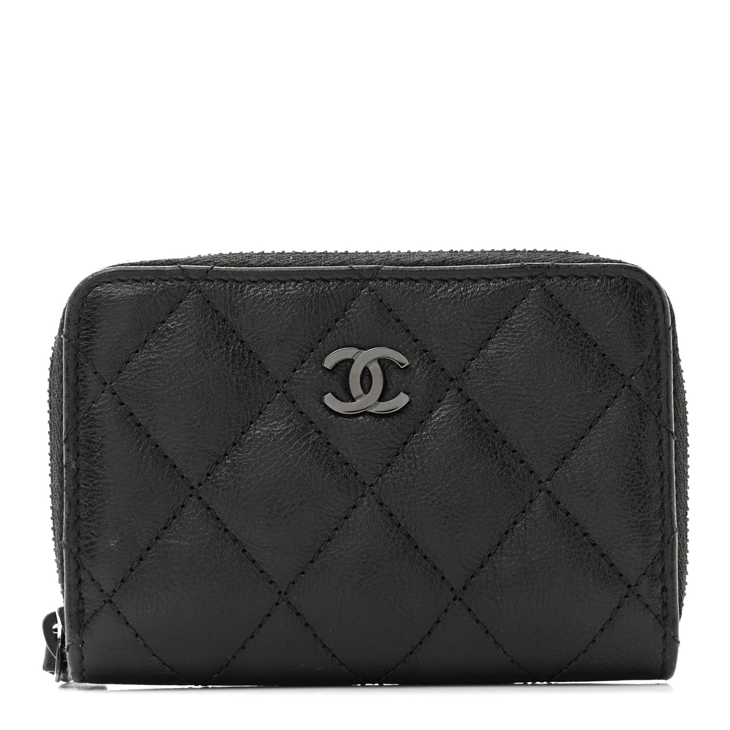 Calfskin Quilted Zip Coin Purse So Black