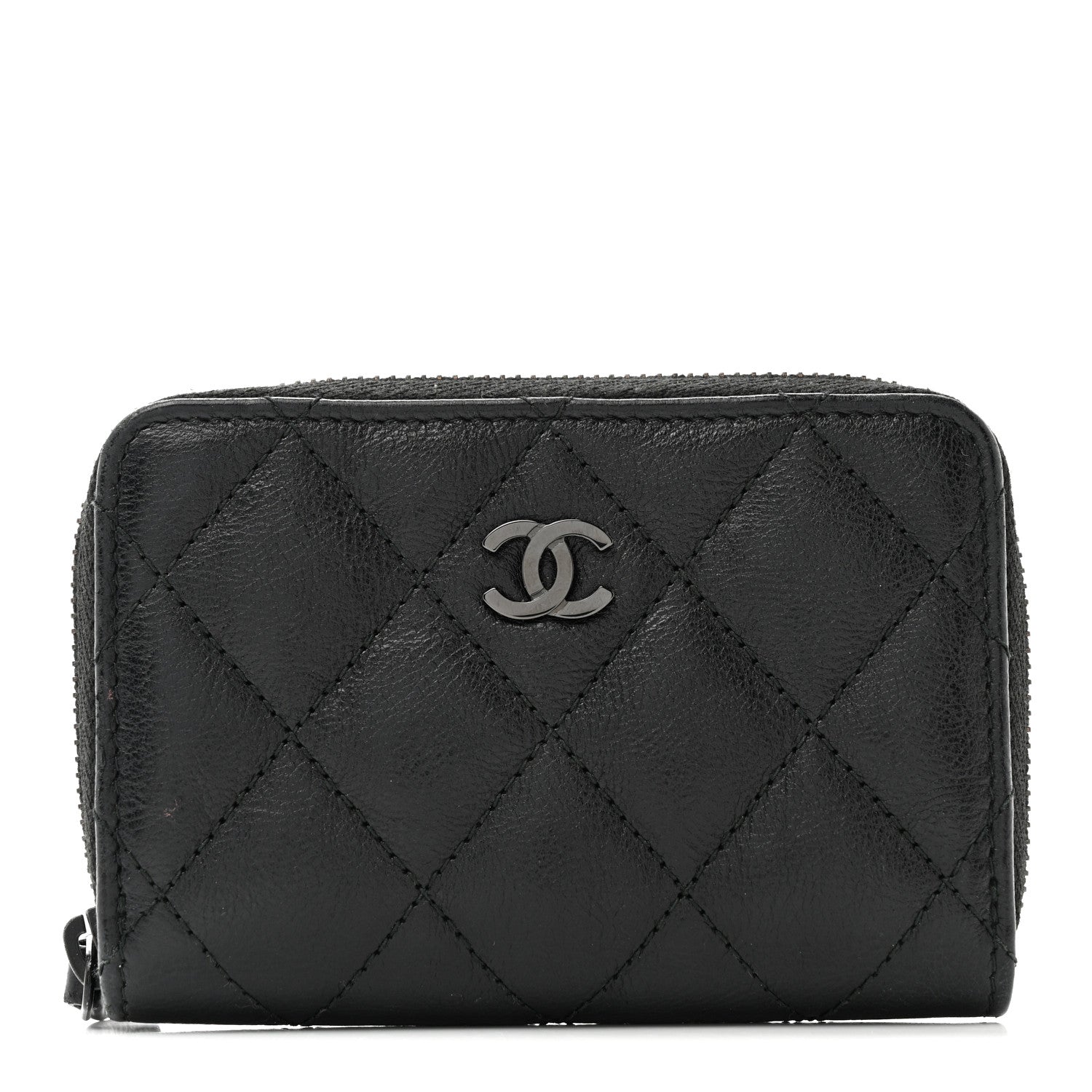 Chanel Calfskin Quilted Zip Coin Purse So Black 1 of 8