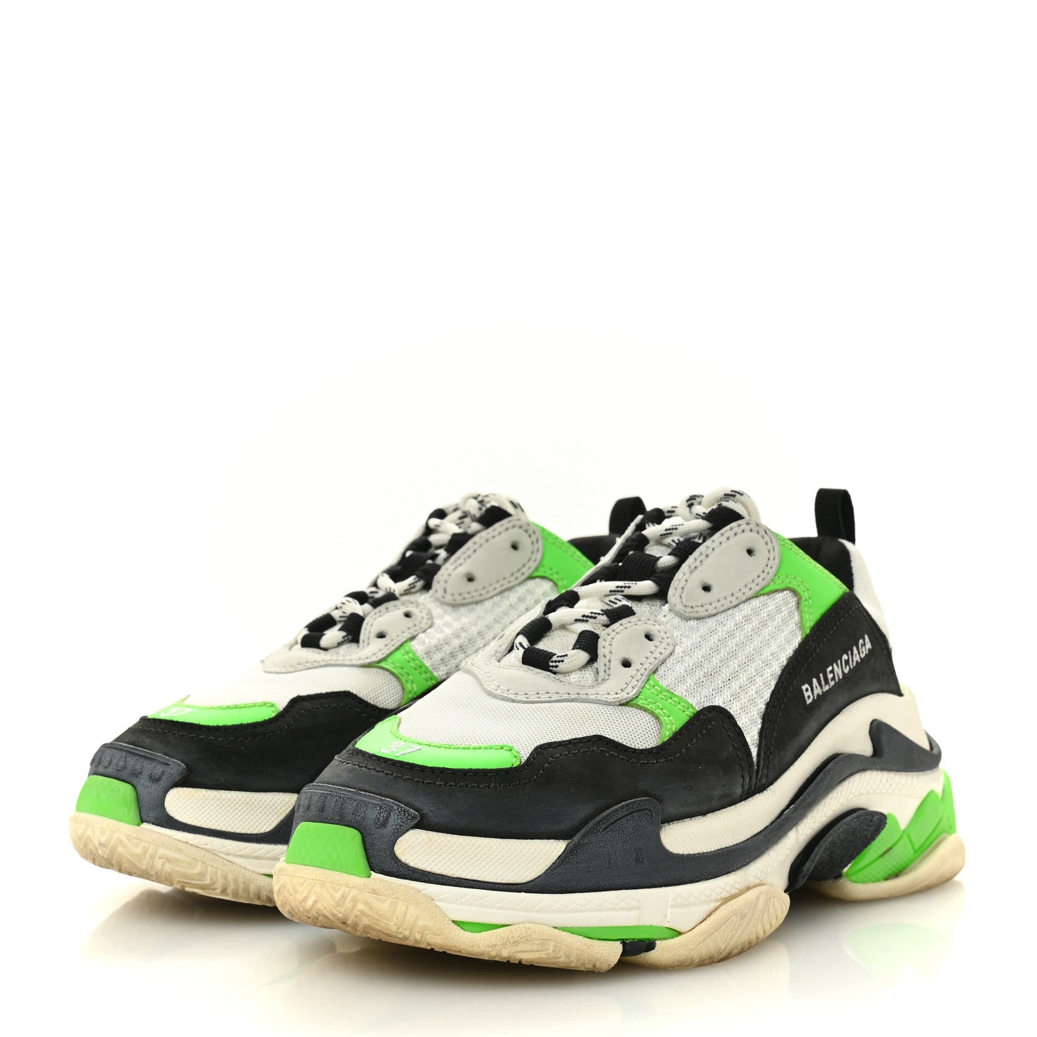 Balenciaga Fabric Mesh Womens Triple S Sneakers 37 White Green Fluo Black 4 of 12
