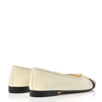Chanel Patent CC Cap Toe Ballerina Flats 37.5 Beige Black 4 of 14