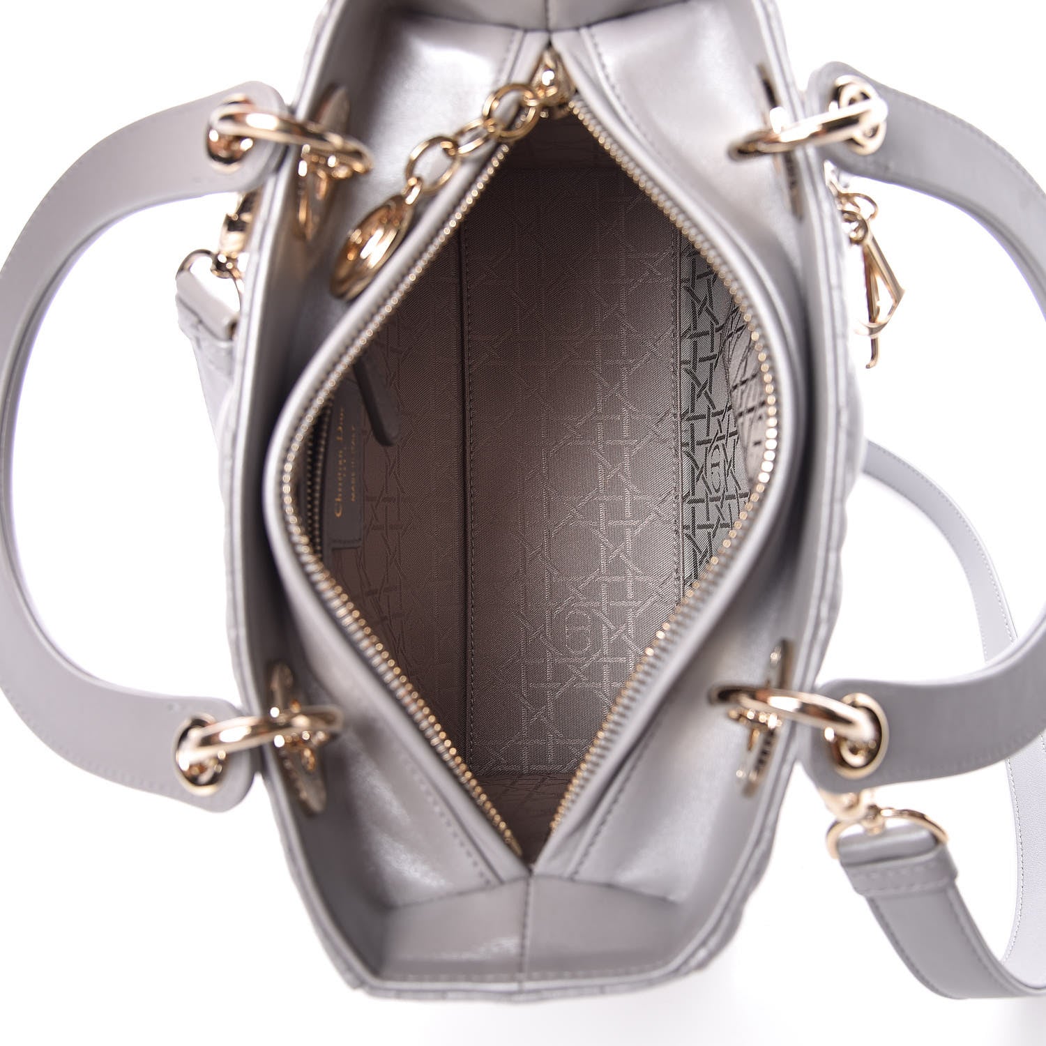 Christian Dior Pearly Lambskin Cannage Medium Lady Dior Grey 7 of 11