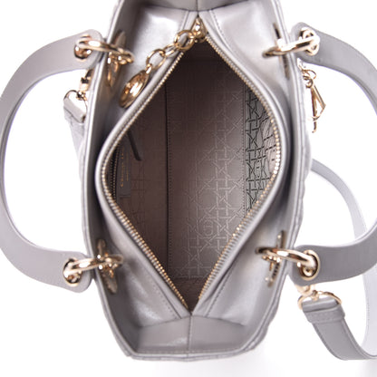 Christian Dior Pearly Lambskin Cannage Medium Lady Dior Grey 7 of 11