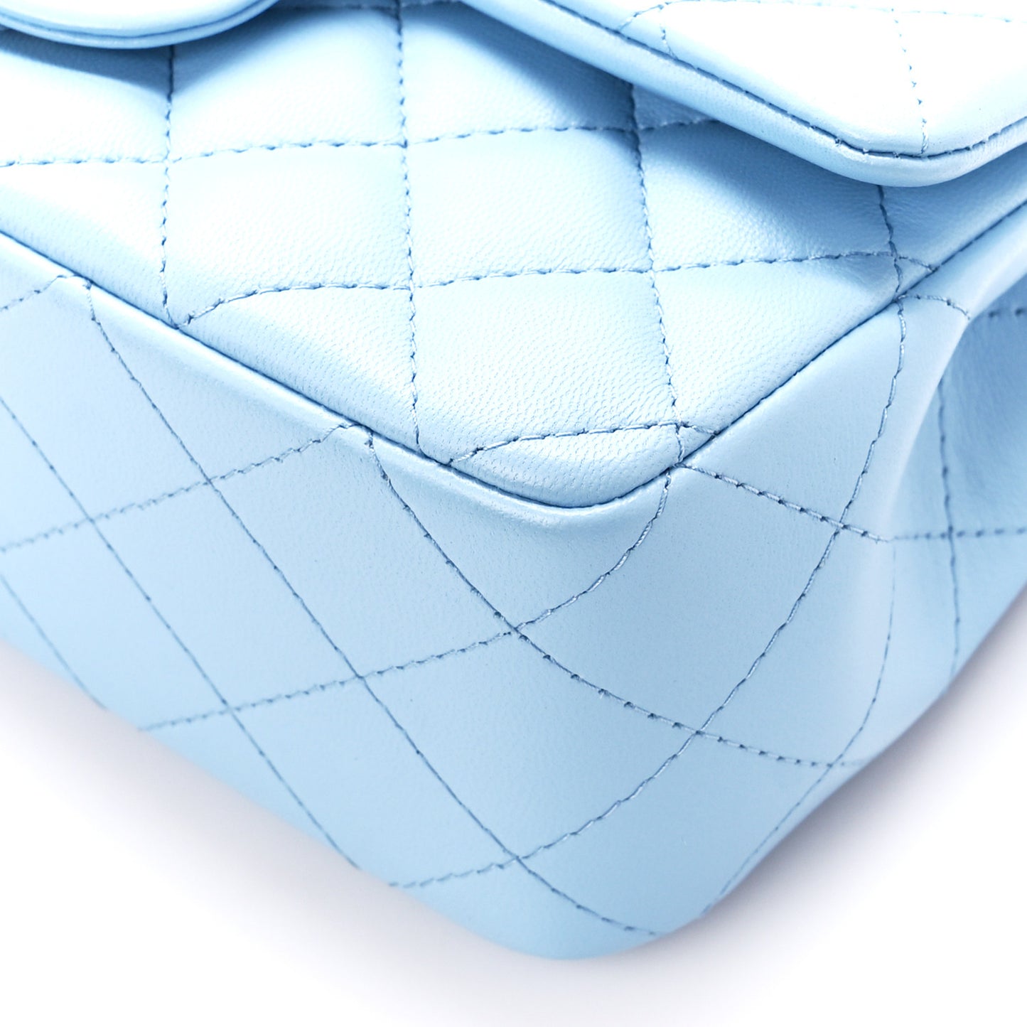 Lambskin Quilted Mini Rectangular Flap Light Blue