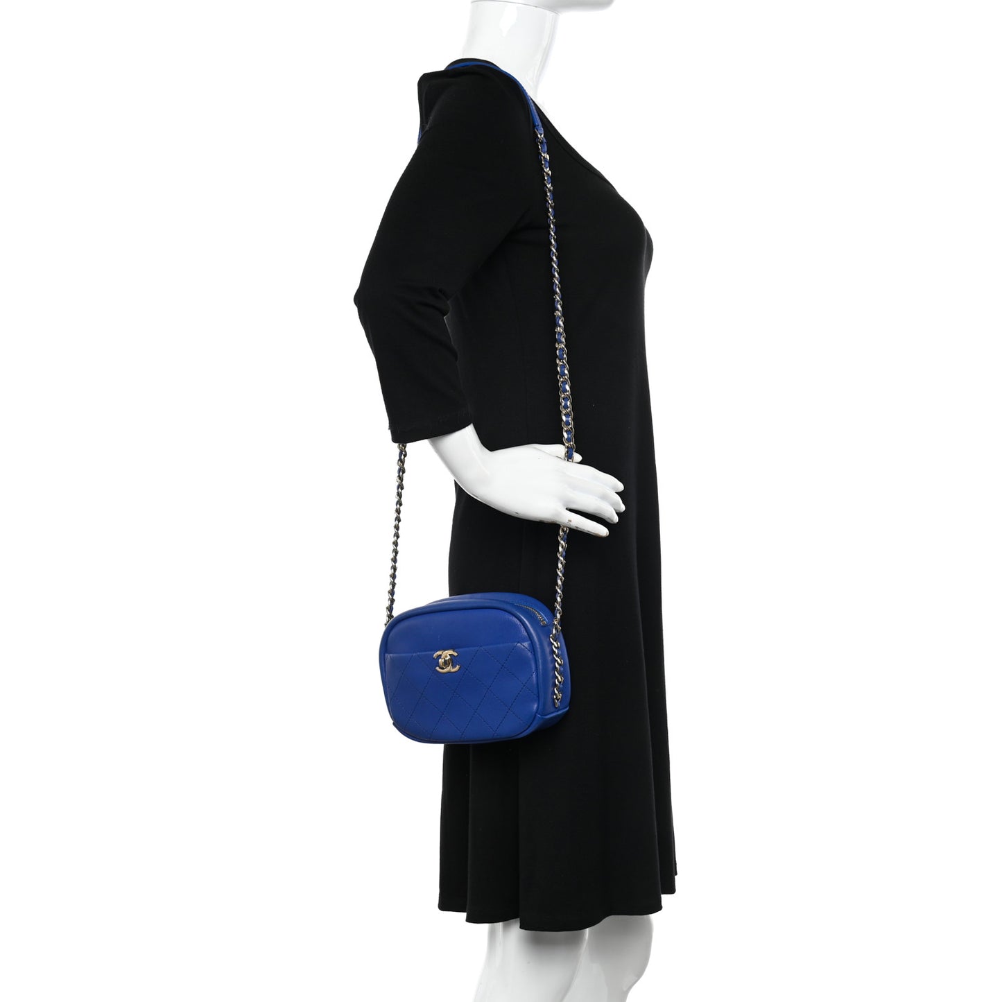 Goatskin Quilted Small Casual Trip Camera Case Blue