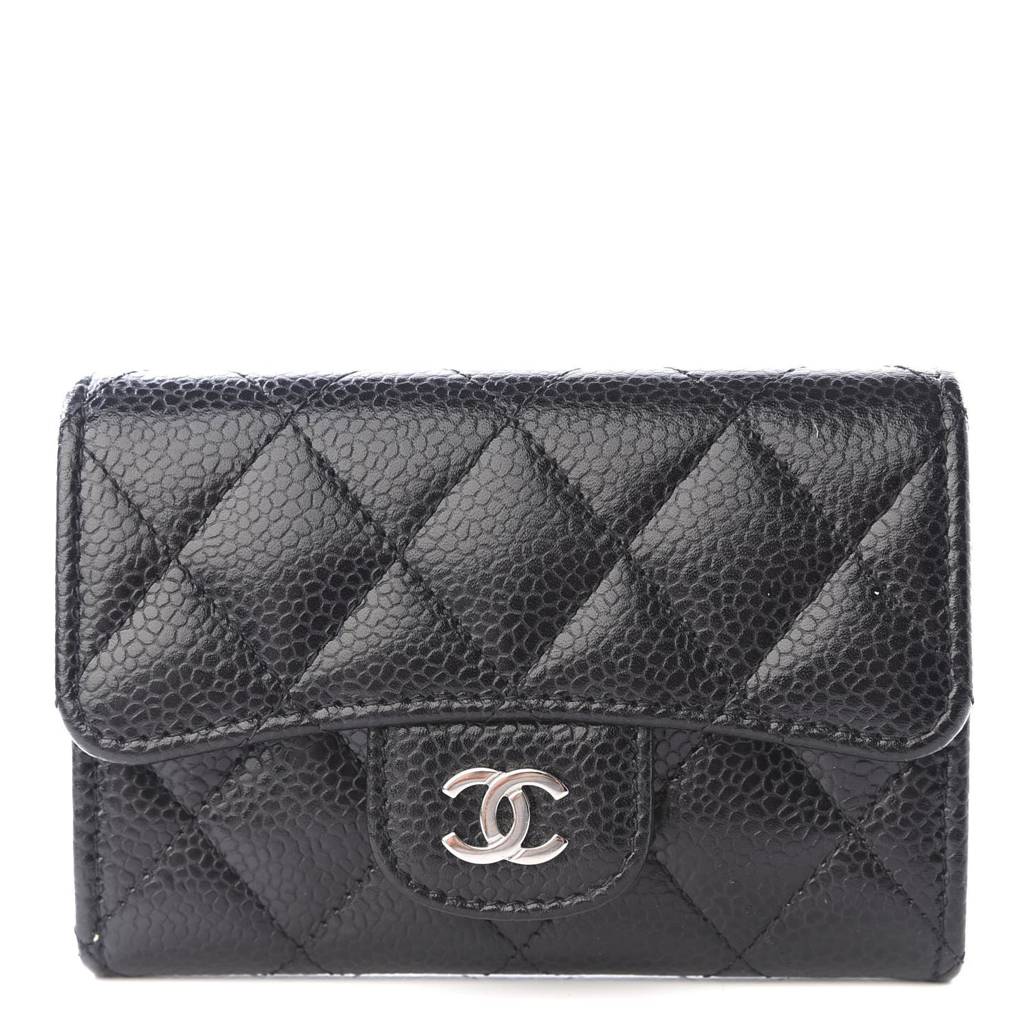 Caviar Quilted Flap Card Holder Black