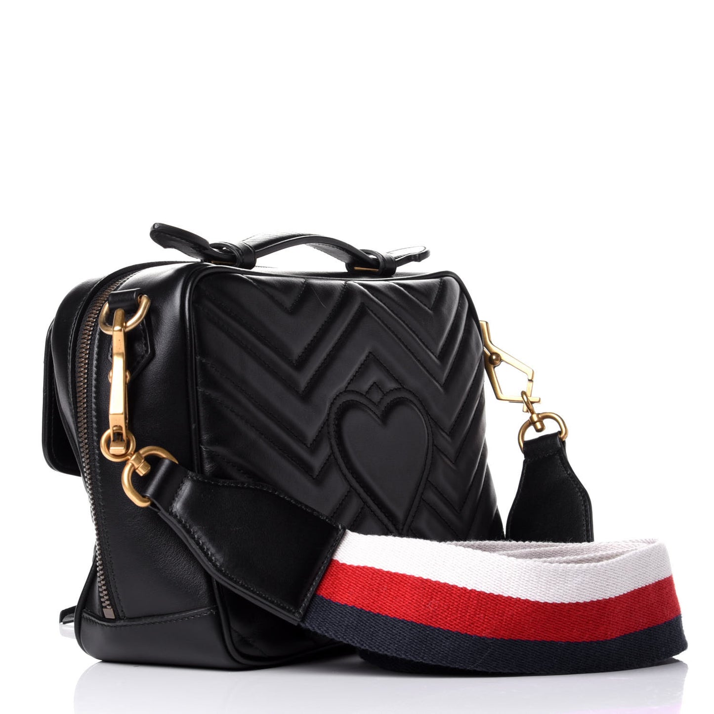 Calfskin Matelasse Sylvie Web Small GG Marmont Top Handle Shoulder Bag Black
