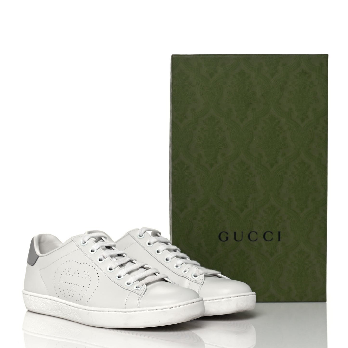 Calfskin Interlocking G Perforated Womens Ace Sneakers 38 White Grey Sky