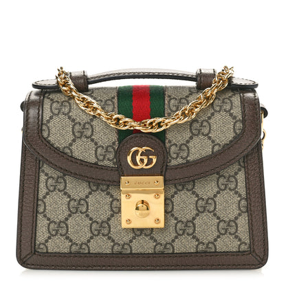 Gucci GG Supreme Monogram Textured Dollar Calfskin Web Mini Ophidia Padlock Top Handle Chain Shoulder Bag Beige Ebony New Acero 1 of 10