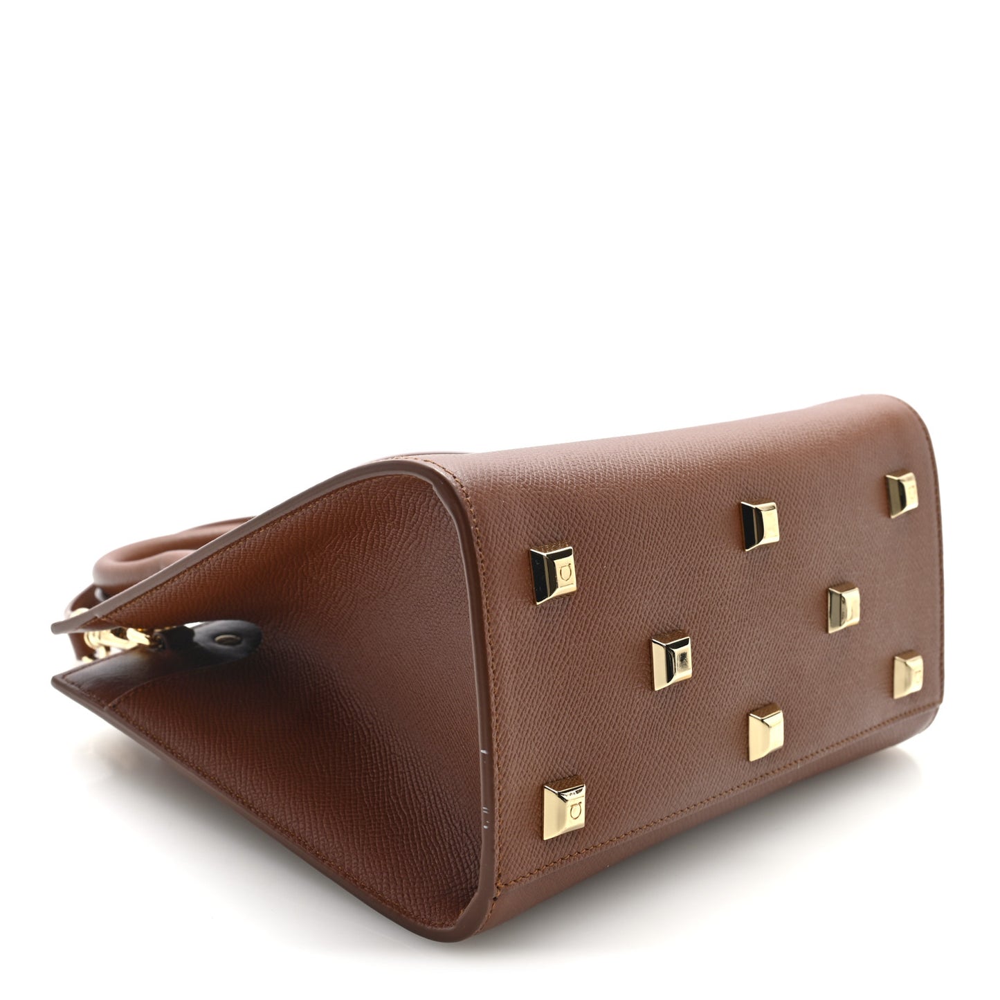 Hammered Calfskin Small The Studio Box Bag New Cognac