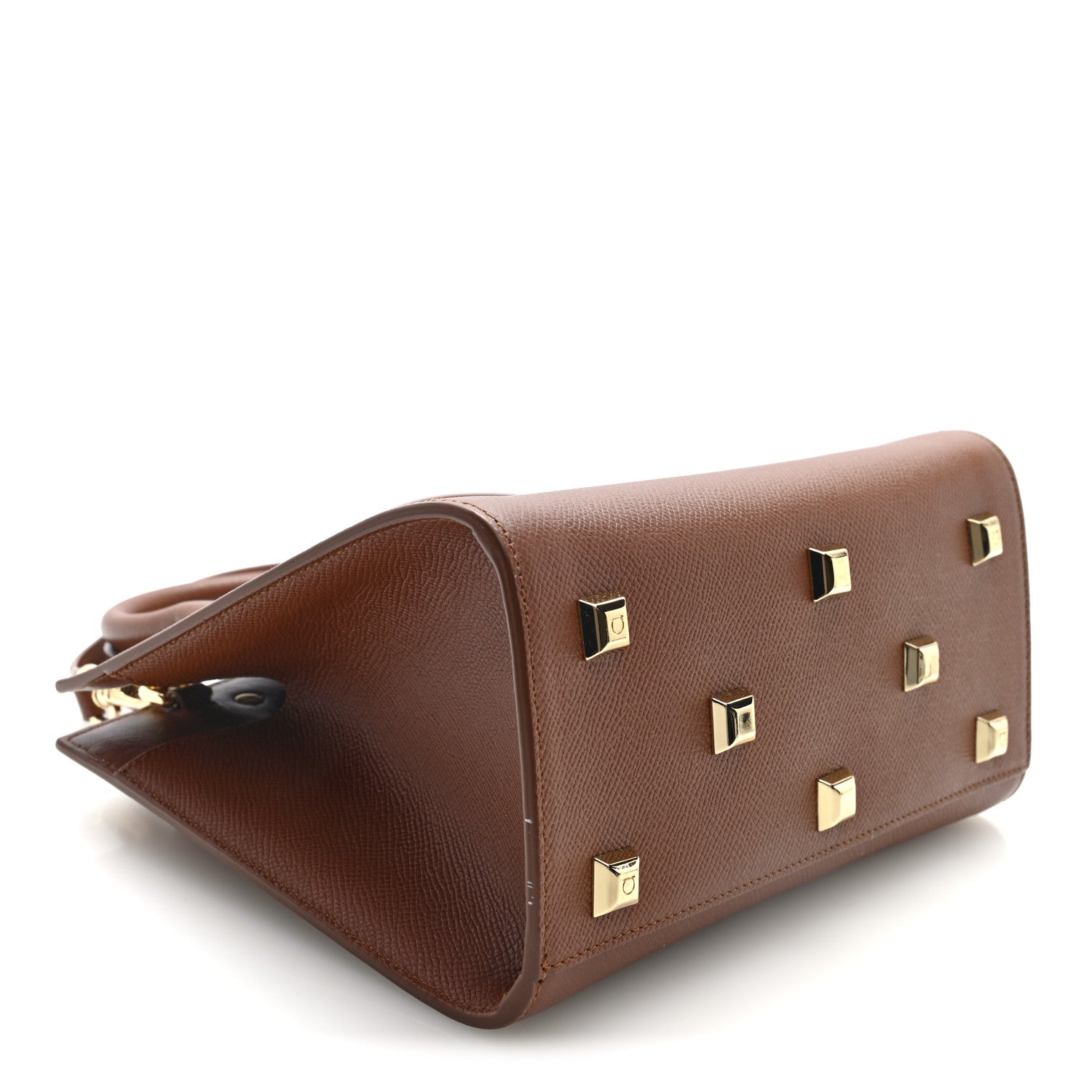 Salvatore Ferragamo Hammered Calfskin Small The Studio Box Bag New Cognac 4 of 9