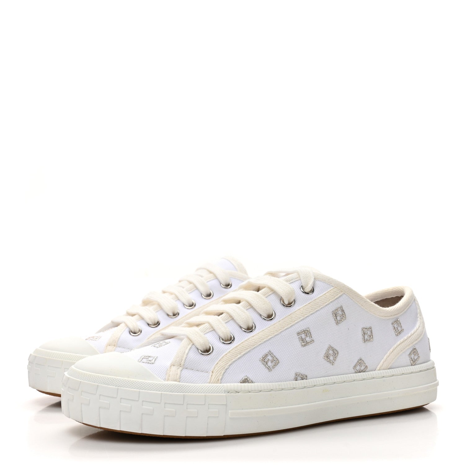 Fendi Canvas Lurex FF Womens Domino Low Top Sneakers 36 White 4 of 10
