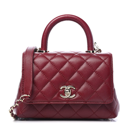 Chanel Caviar Quilted Lizard Embossed Extra Mini Coco Handle Flap Burgundy 1 of 4
