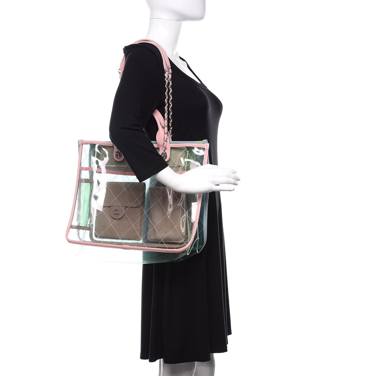 PVC Lambskin Stitched Medium Coco Splash Shopping Bag Green Pink