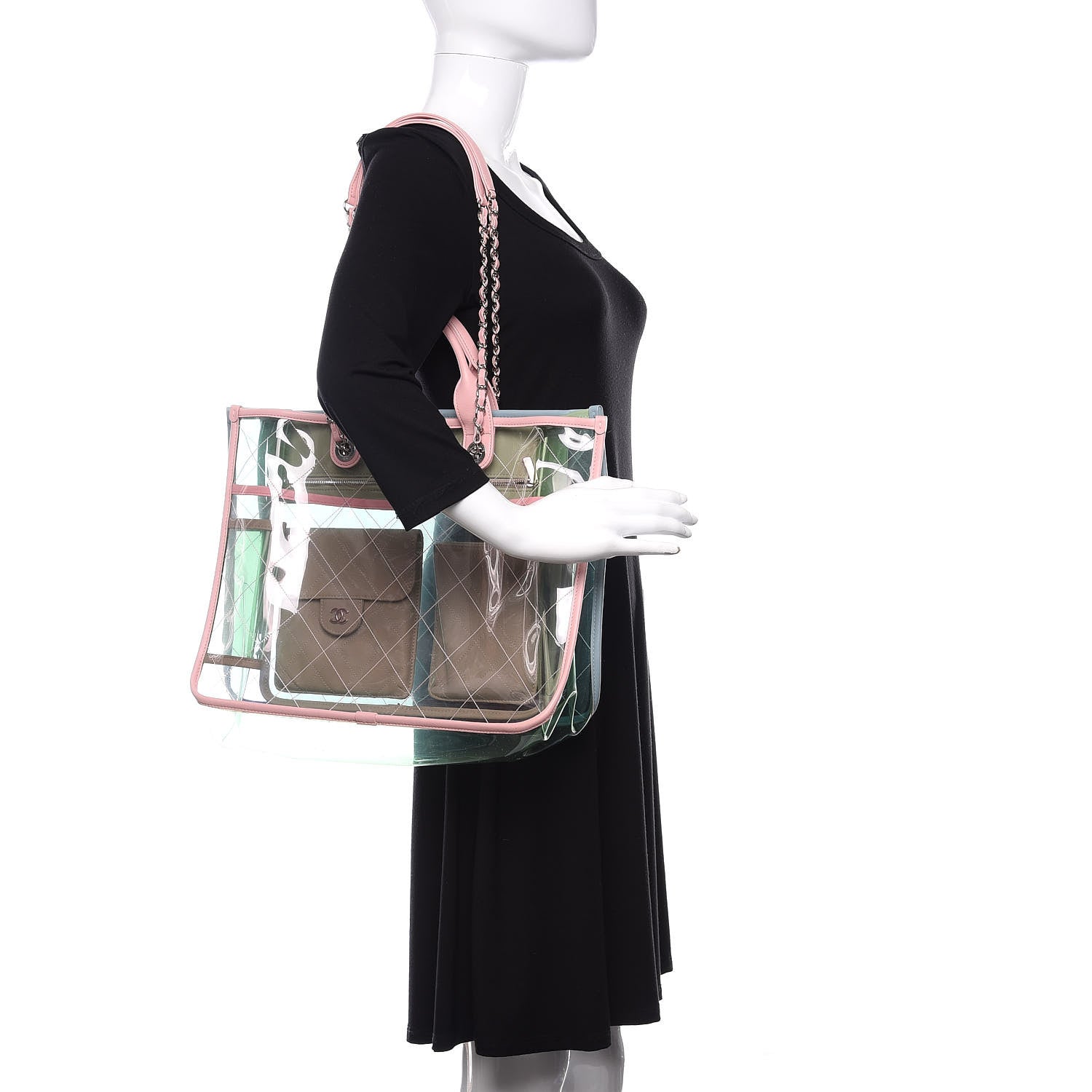 Chanel PVC Lambskin Stitched Medium Coco Splash Shopping Bag Green Pink 2 of 10