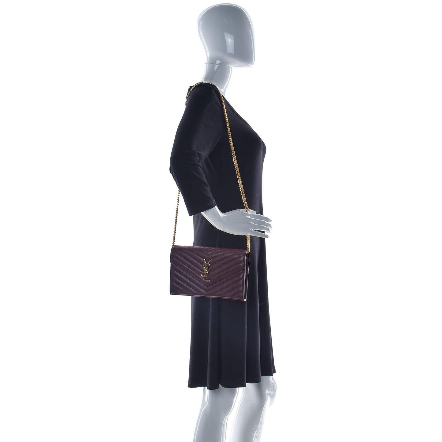 Grain De Poudre Matelasse Chevron Monogram Chain Wallet Palissandre