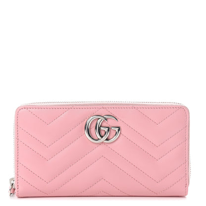 Gucci Calfskin Matelasse GG Marmont Zip Around Wallet Wild Rose 1 of 5