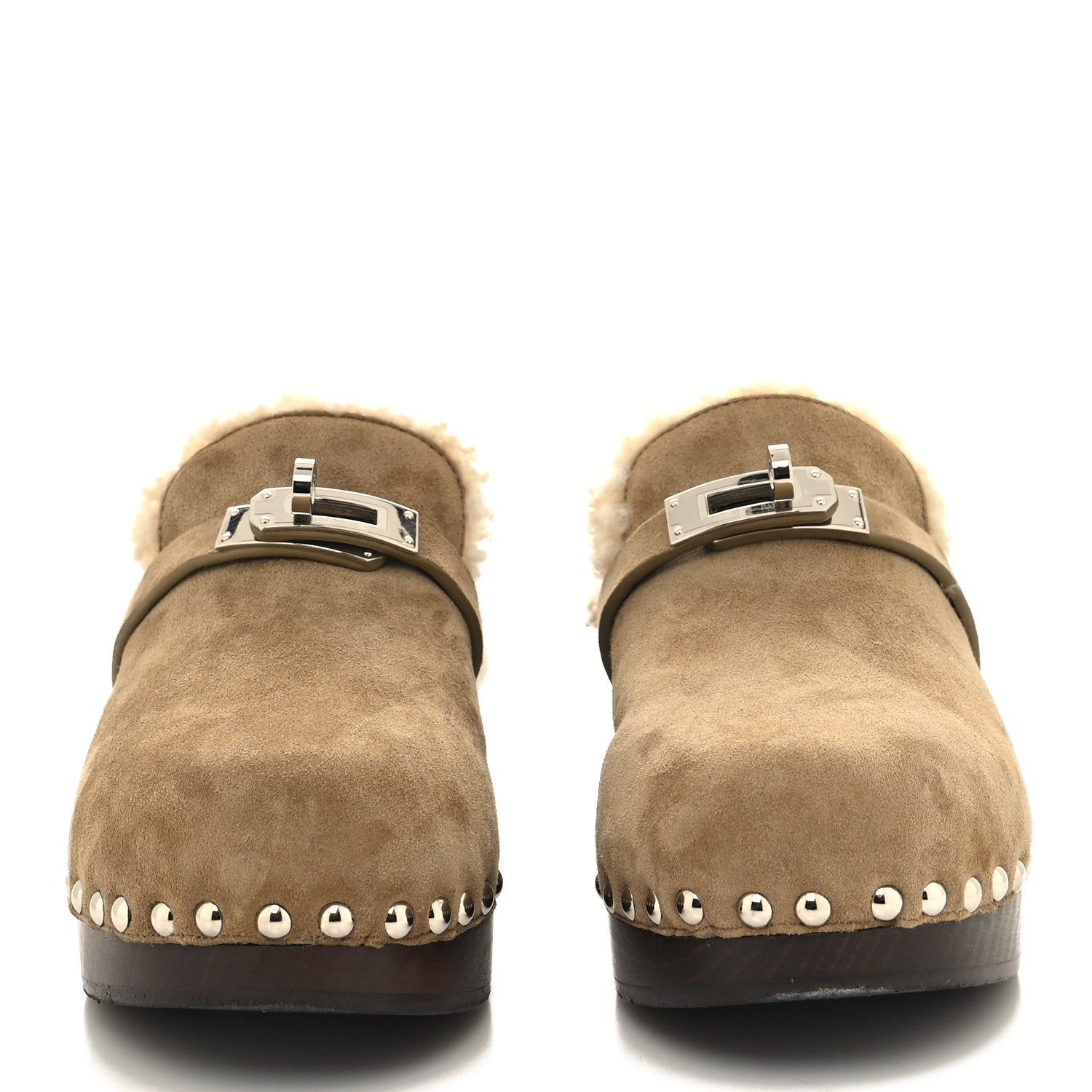 Hermes Suede Goatskin Woolskin Carlotta Mules 35 Beige Gobi 2 of 8