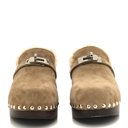 Hermes Suede Goatskin Woolskin Carlotta Mules 35 Beige Gobi 2 of 8