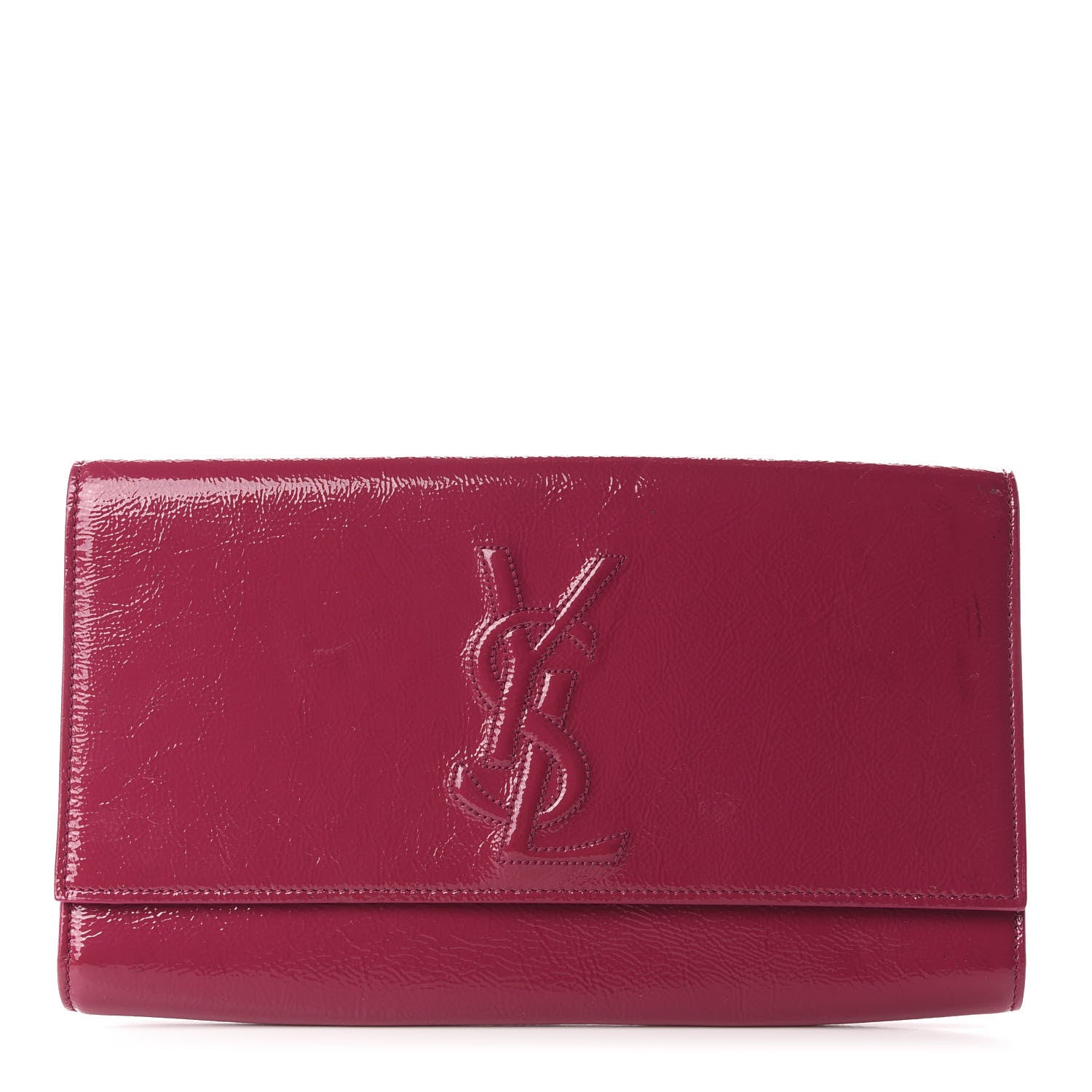 Saint Laurent Textured Patent Monogram Large Belle De Jour Clutch Fuchsia 1 of 9