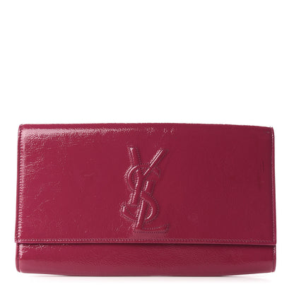 Saint Laurent Textured Patent Monogram Large Belle De Jour Clutch Fuchsia 1 of 9