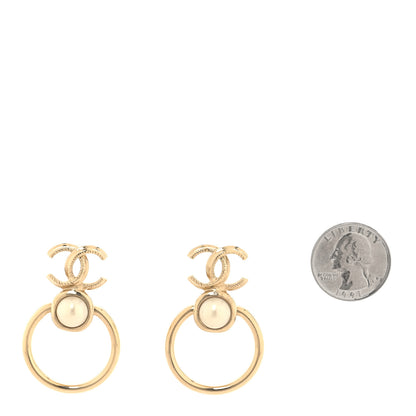 Chanel Metal Pearl CC Hoop Drop Earrings Gold 2 of 5