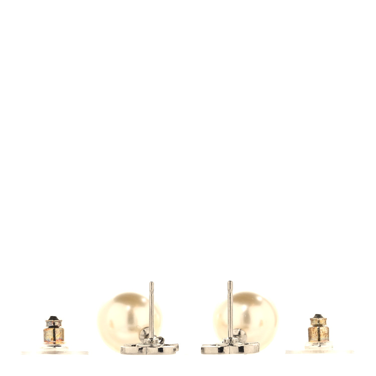 Chanel Crystal Pearl CC Drop Earrings Silver Pearly White 3 of 5