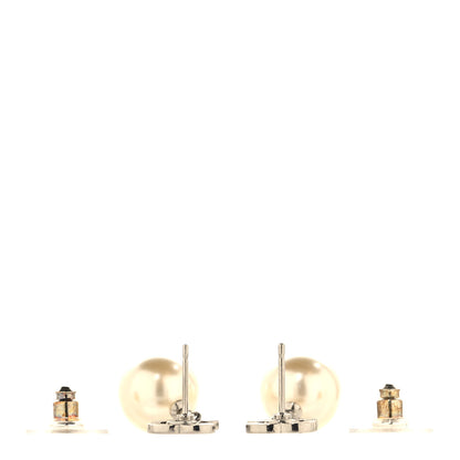 Chanel Crystal Pearl CC Drop Earrings Silver Pearly White 3 of 5