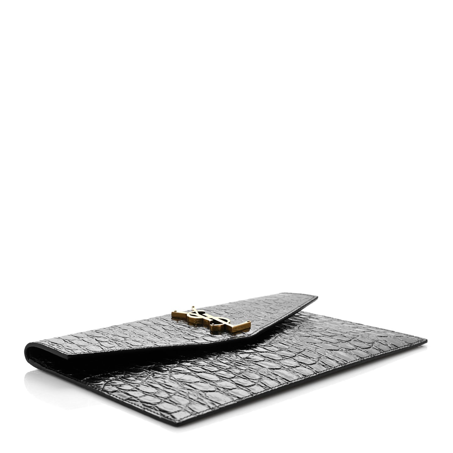 Calfskin Crocodile Embossed Uptown Monogram Pouch Black