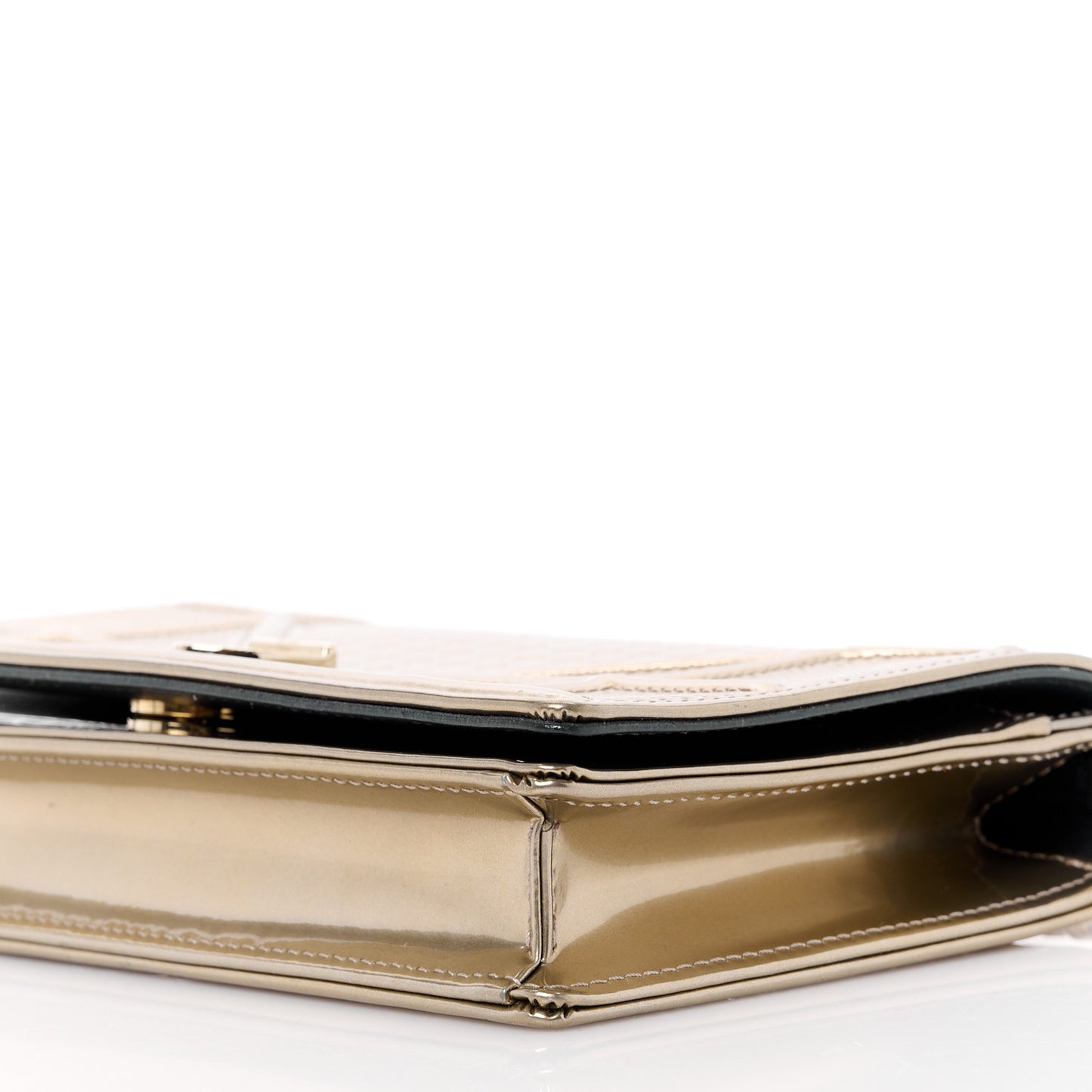 Metallic Patent Micro-Cannage Diorama Wallet on Chain Pouch Gold