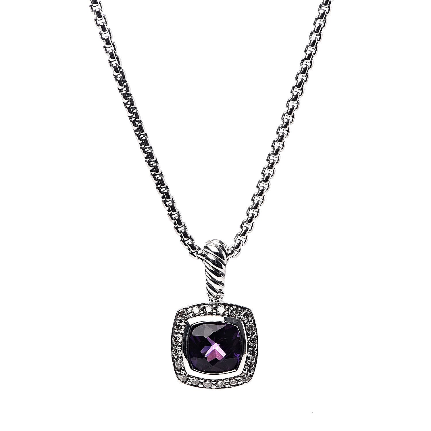David Yurman Sterling Silver Diamond Amethyst 7mm Petite Albion Pendant Necklace 4 of 6