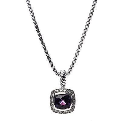David Yurman Sterling Silver Diamond Amethyst 7mm Petite Albion Pendant Necklace 4 of 6