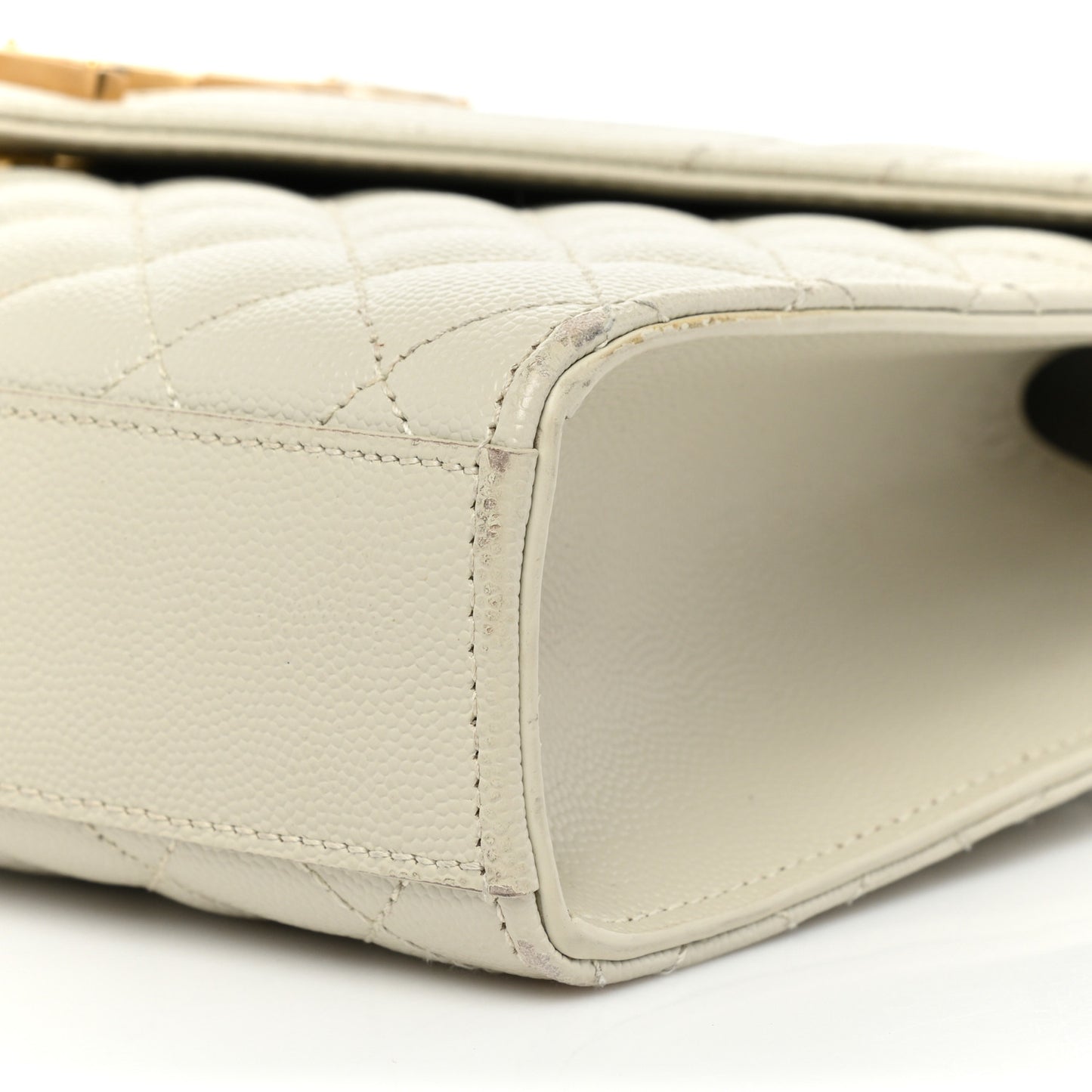 Grain De Poudre Textured Mixed Matelasse Medium Triquilt Monogram Satchel Crema Soft
