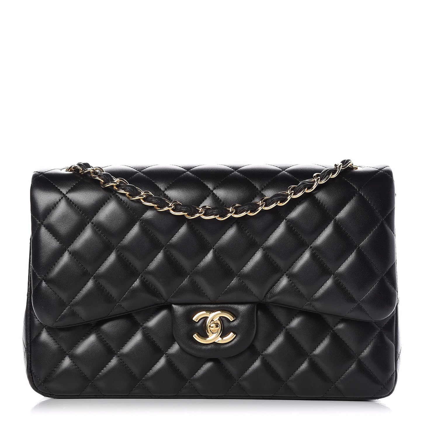 Lambskin Quilted Jumbo Double Flap Black