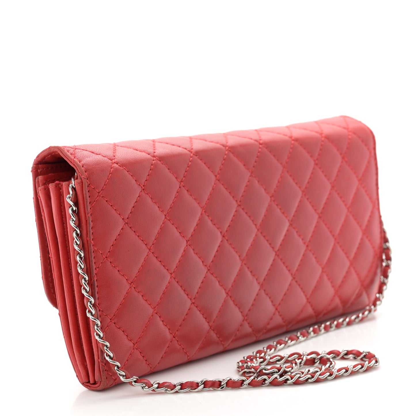 Lambskin Quilted Chain Clutch Flap Red