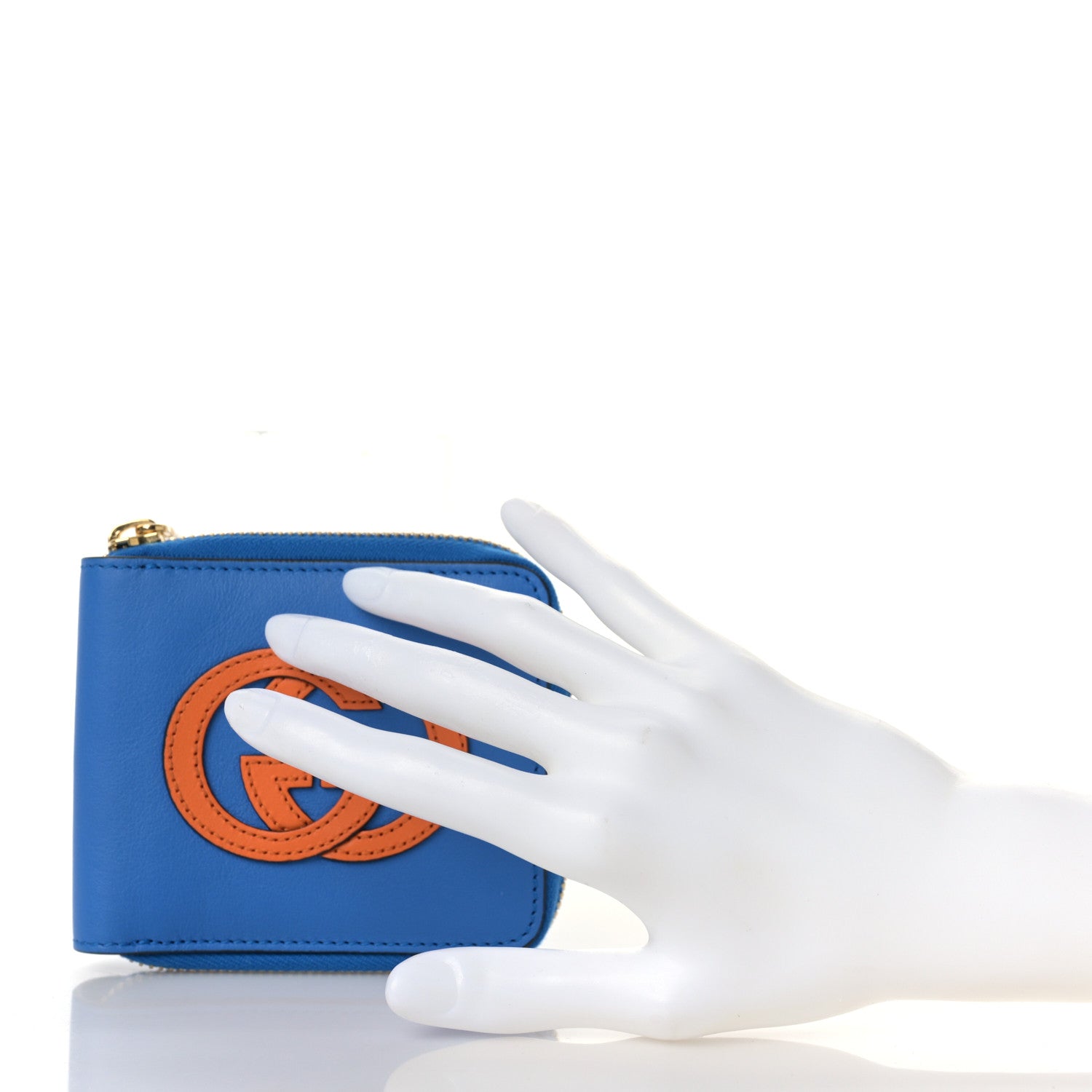 Gucci Vitello Eclipse Interlocking G Zip Around Card Case Wallet Bright Splash Carrot Orange 2 of 8