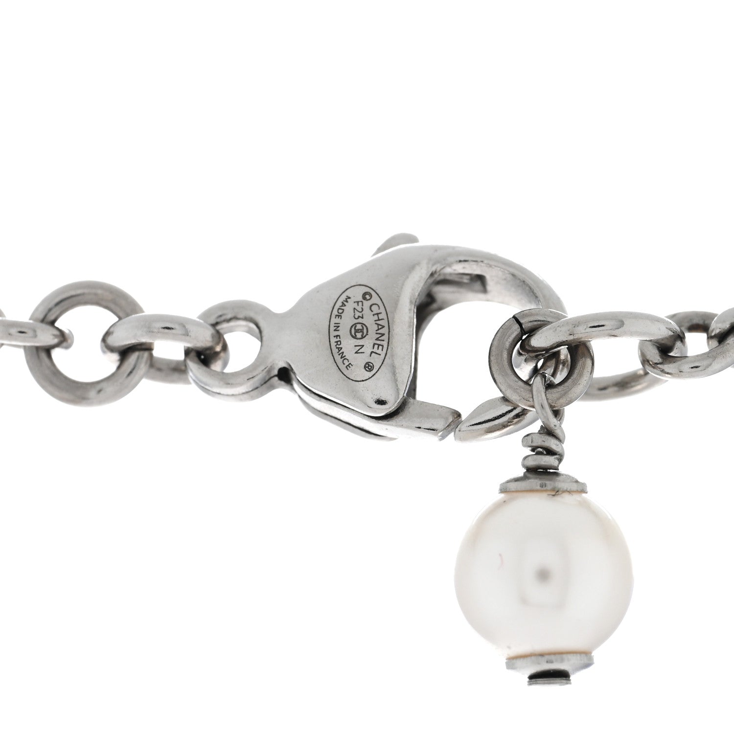 Chanel Crystal CC Heart Drop Chain Necklace Silver 4 of 5