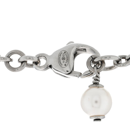 Chanel Crystal CC Heart Drop Chain Necklace Silver 4 of 5