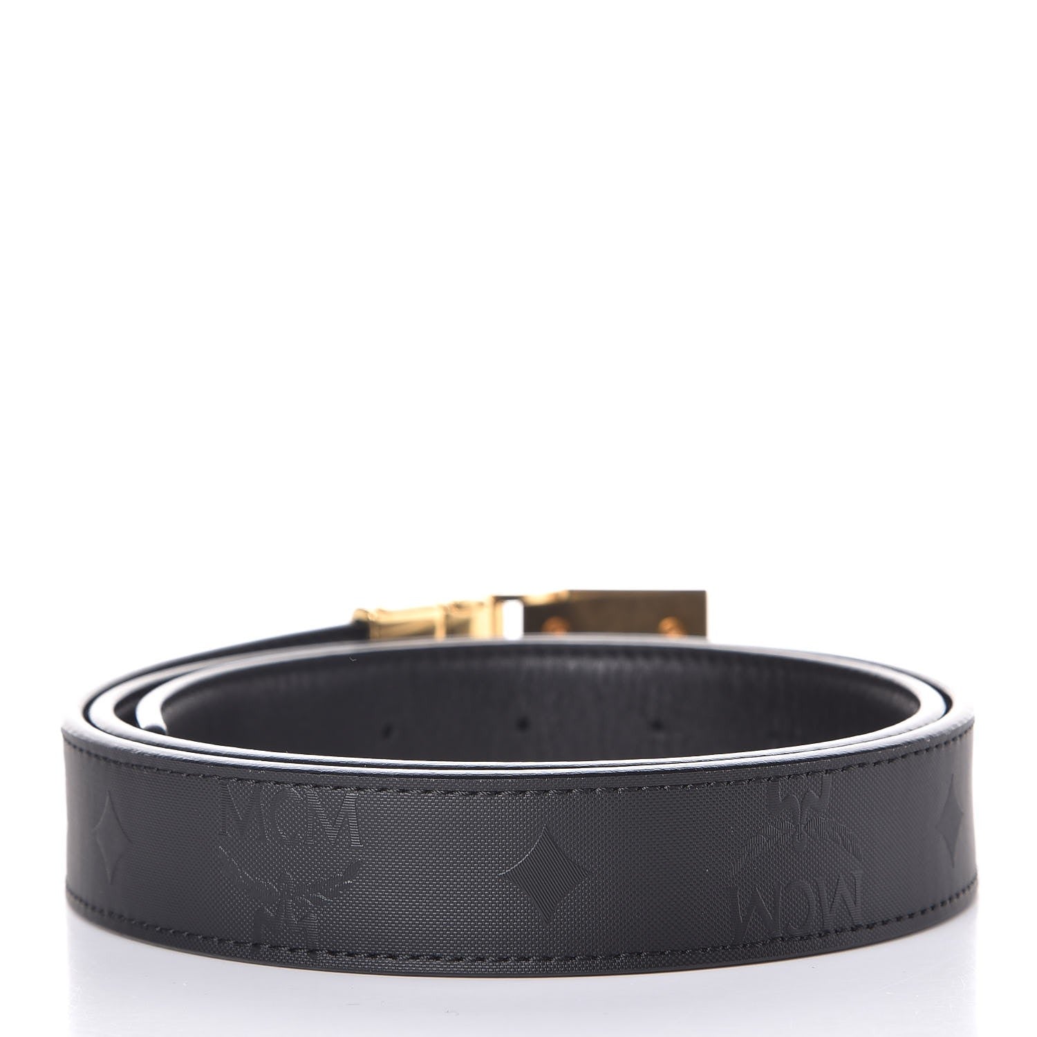 MCM Calfskin Coated Canvas Monogram Reversible Belt Black 3 of 5