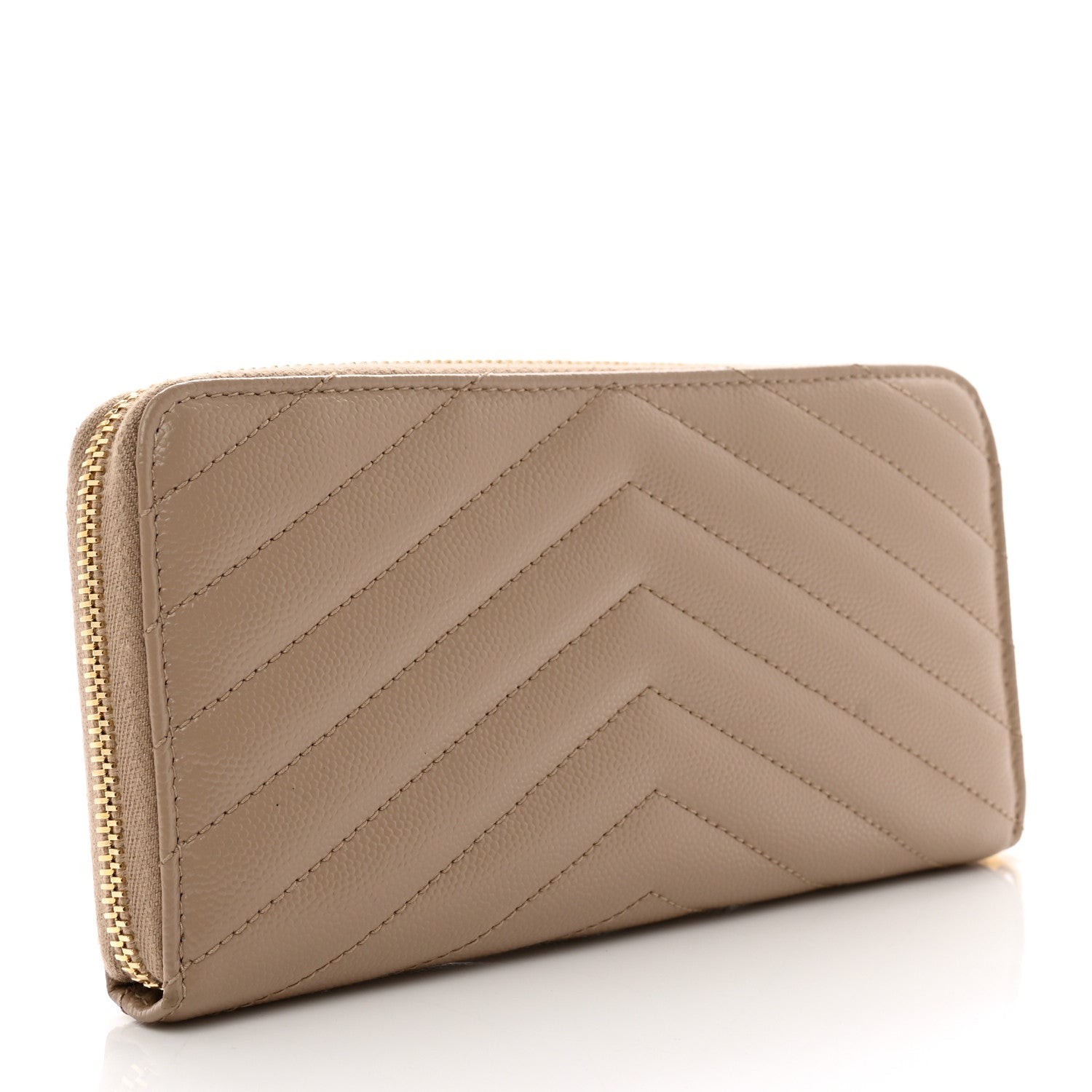 Saint Laurent Grain De Poudre Matelasse Chevron Monogram Zip Around Wallet Dark Beige 3 of 8