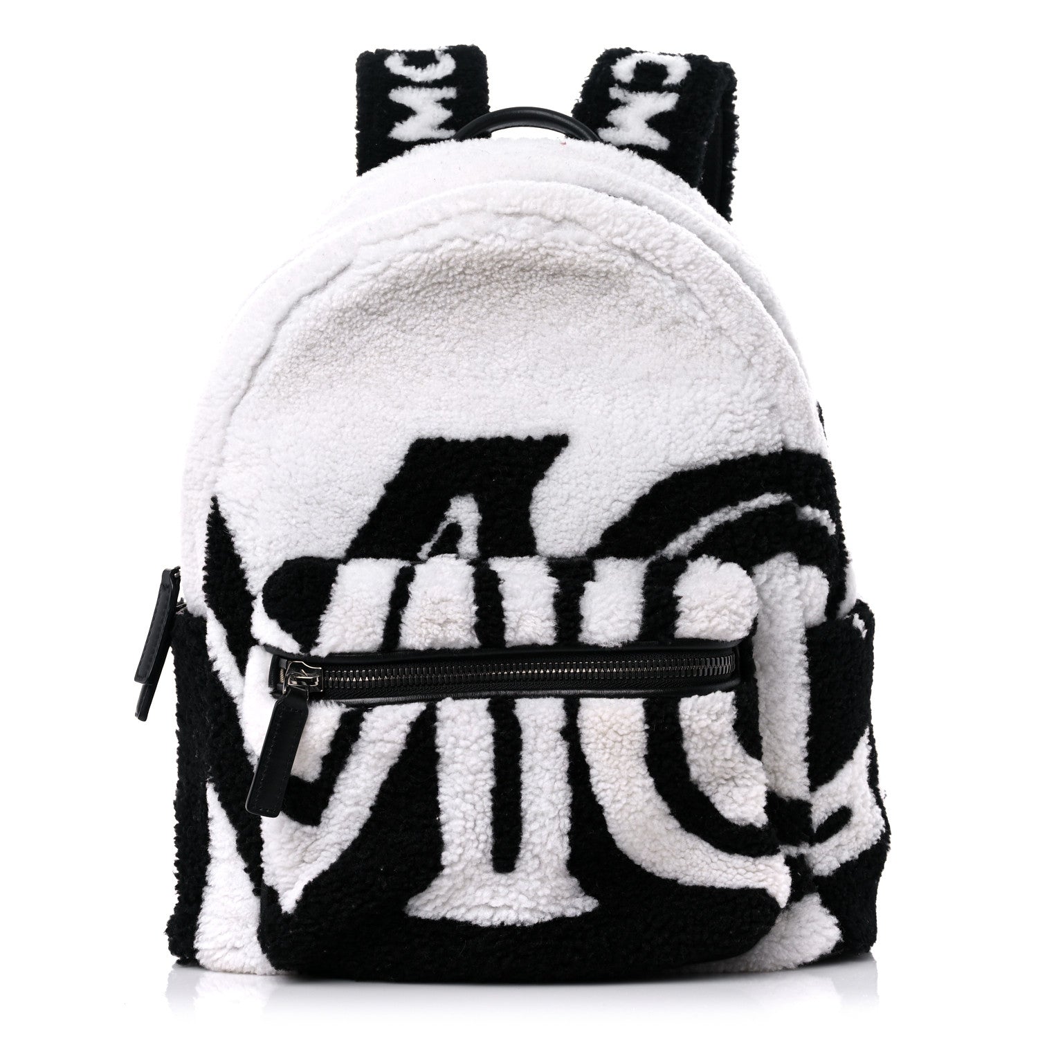 MCM Shearling Contrast Logo Stark Backpack Black White 1 of 13