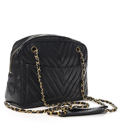 Chanel Lambskin Chevron Quilted Shoulder Bag Black 2 of 12