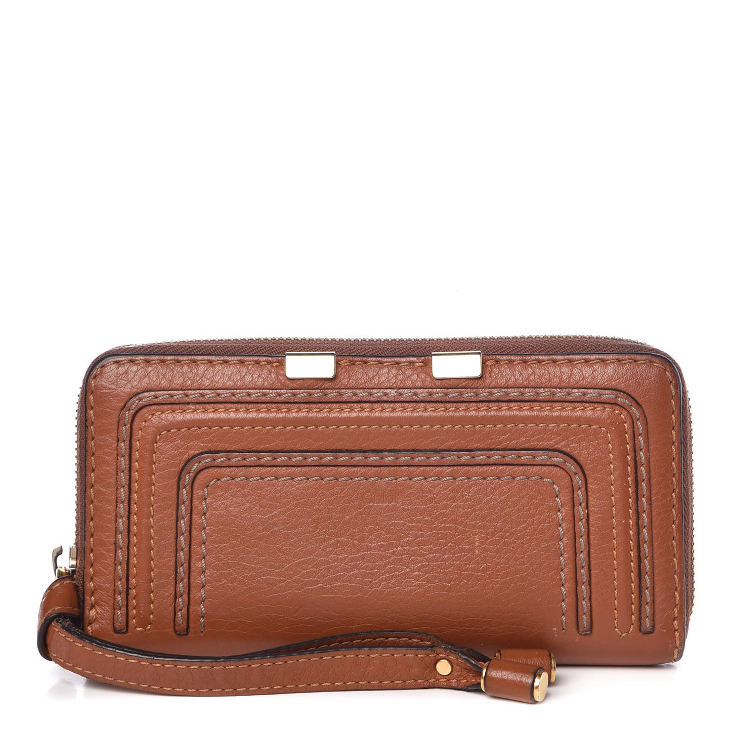 Grained Calfskin Marcie Long Zip Around Wallet Tan