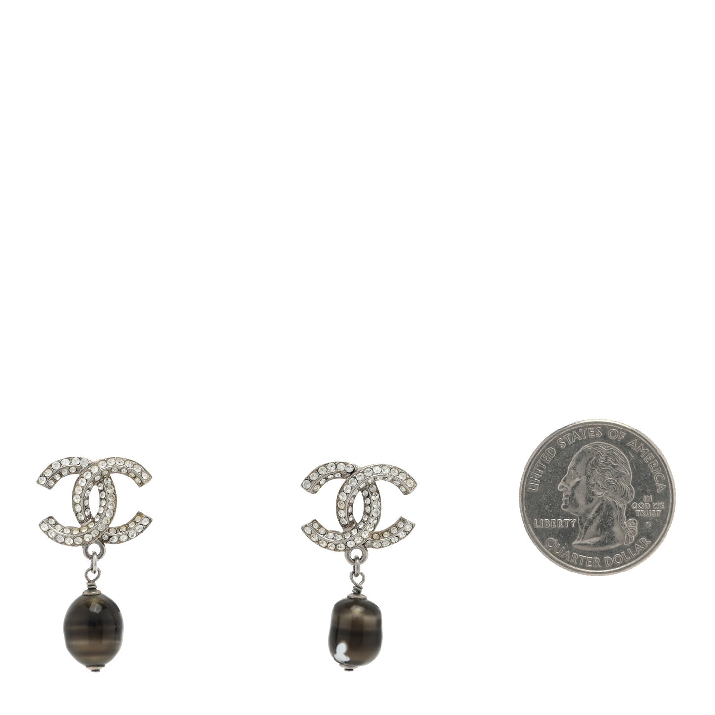 Crystal Pearl CC Drop Earrings Gold Grey