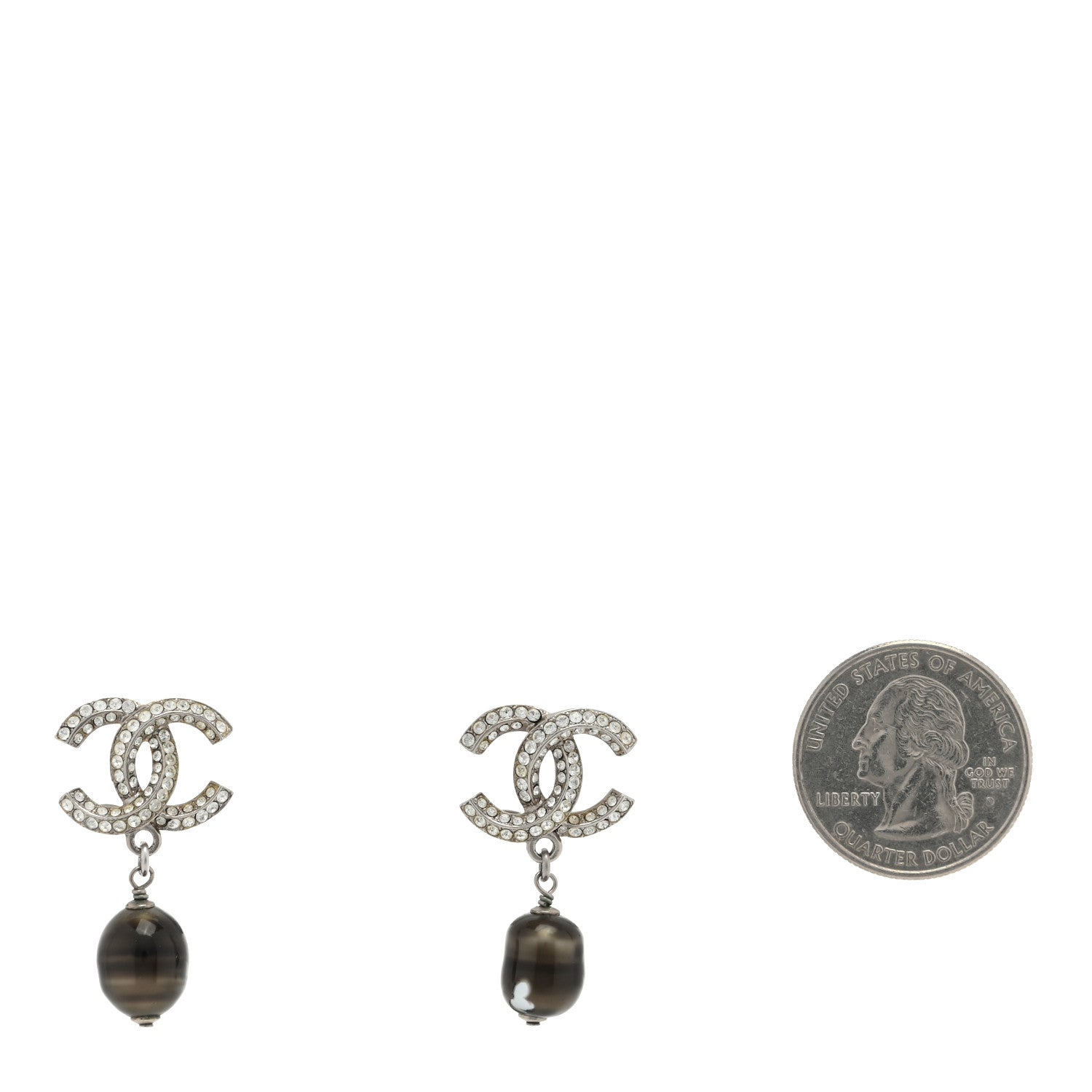 Chanel Crystal Pearl CC Drop Earrings Gold Grey 2 of 5