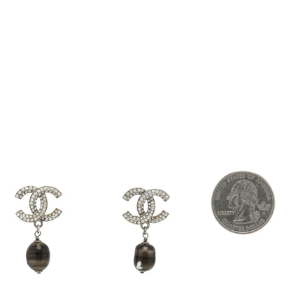 Chanel Crystal Pearl CC Drop Earrings Gold Grey 2 of 5