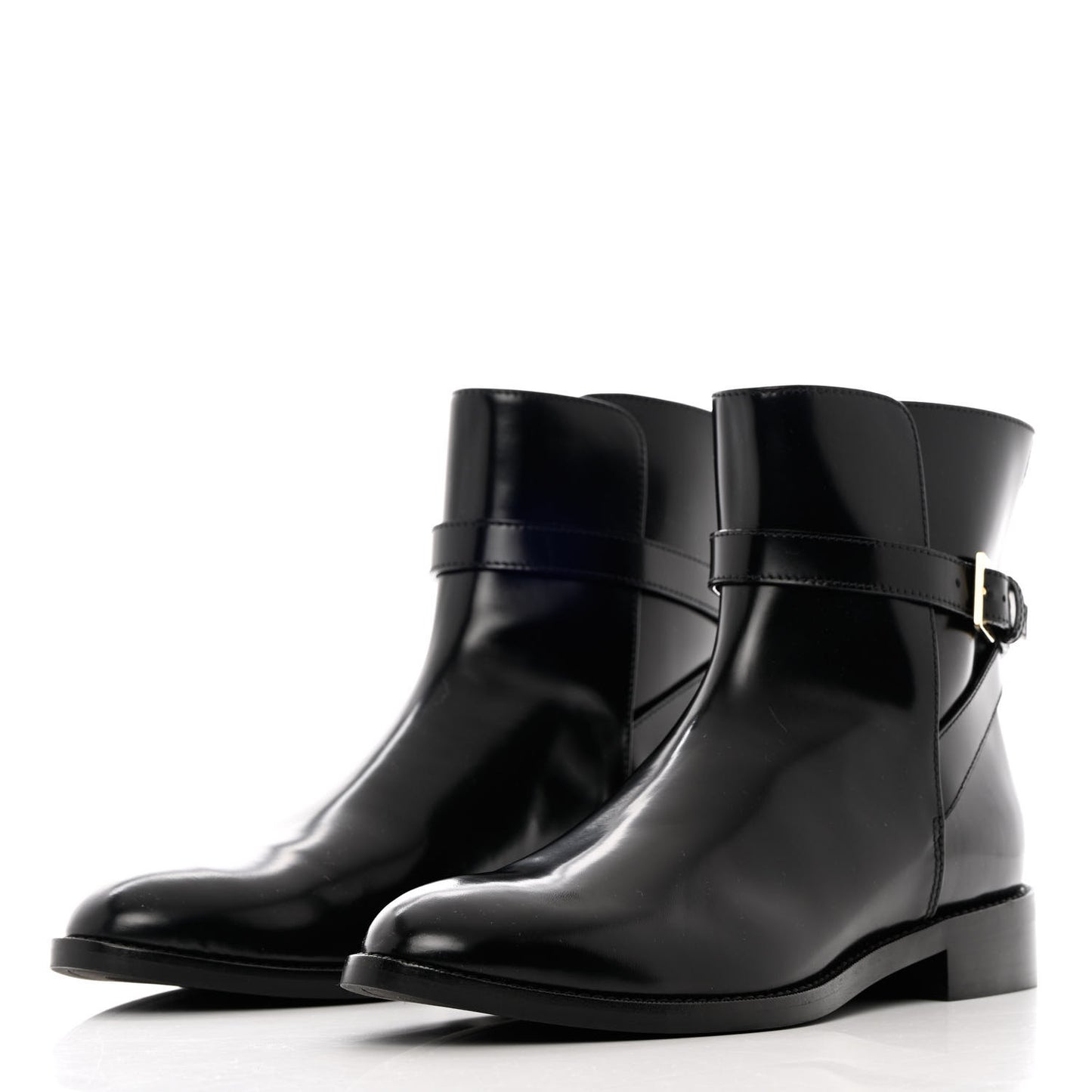 Patent Calfskin Monogram Flat Ankle Boots 37 Black