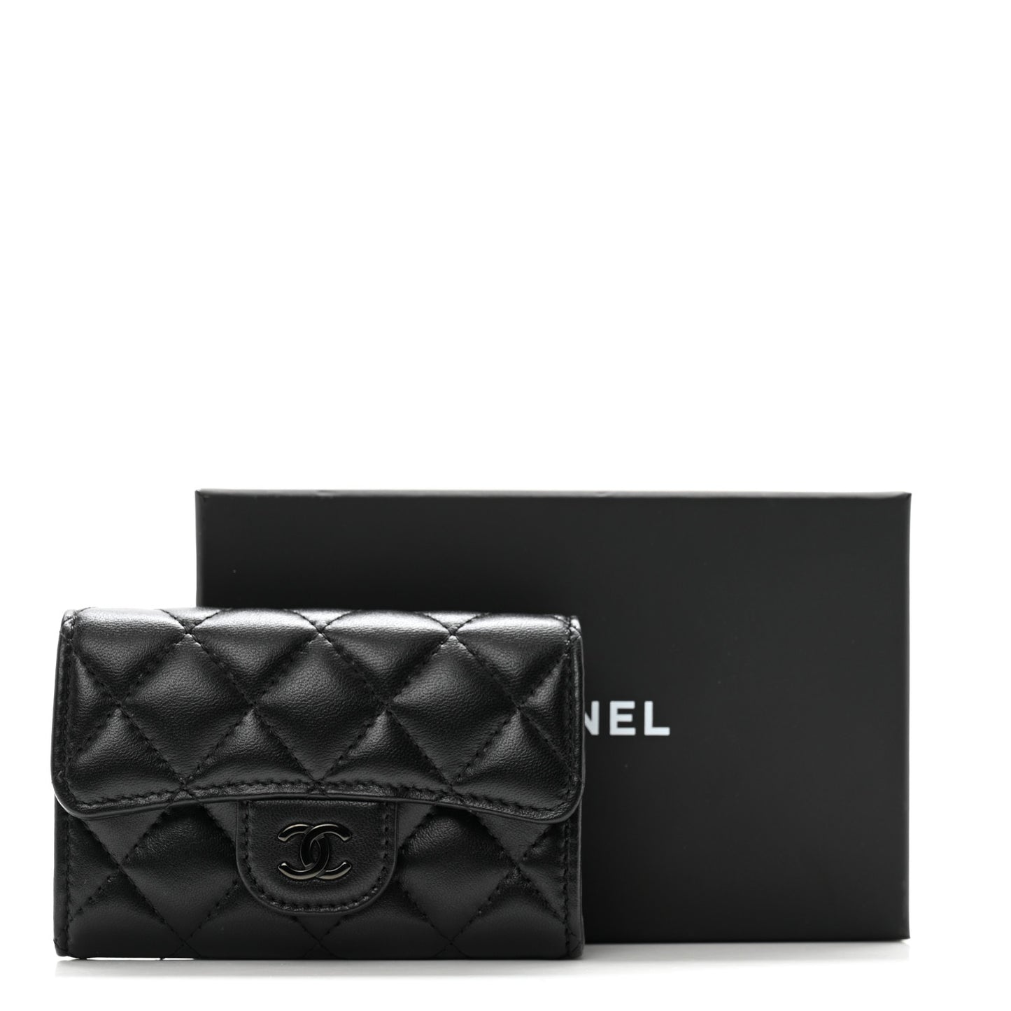 Lambskin Quilted Flap Card Holder Wallet So Black