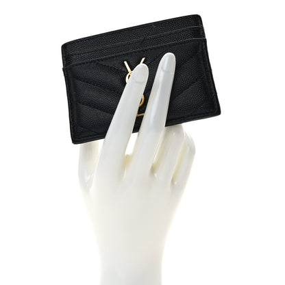 Saint Laurent Grain De Poudre Matelasse Chevron Monogram Credit Card Case Black 2 of 8